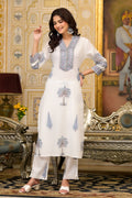 White Cotton Mughal Block Printed Kurta Pant Set With Dupatta Bada Boota