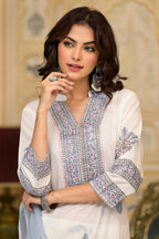 White Cotton Mughal Block Printed Kurta Pant Set With Dupatta Bada Boota