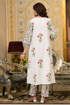 White Cotton Mughal Block Printed Kurta Pant Set With Dupatta Bada Boota