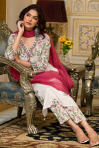 White Cotton Mughal Block Printed Kurta Pant Set With Dupatta Bada Boota