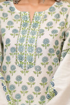 White Cotton Mughal Block Printed Kurta Pant Set With Dupatta Bada Boota