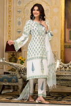 White Cotton Mughal Block Printed Kurta Pant Set With Dupatta Bada Boota