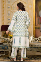 White Cotton Mughal Block Printed Kurta Pant Set With Dupatta Bada Boota