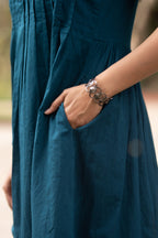 Blue Solid Knee Length Cotton Dress Bada Boota