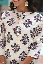 Off White Cotton Printed Kurta with Pant- Set of 2 Bada Boota