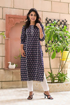 Black Cotton Printed Straight Kurta With Pants- Set of 2 Bada Boota
