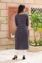 Black Cotton Printed Straight Kurta With Pants- Set of 2 Bada Boota