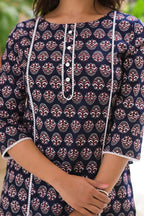 Black Cotton Printed Straight Kurta With Pants- Set of 2 Bada Boota