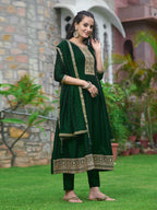 Anarkali Embroidered kurta with pant & Dupatta (Green) Hiralal Fashion