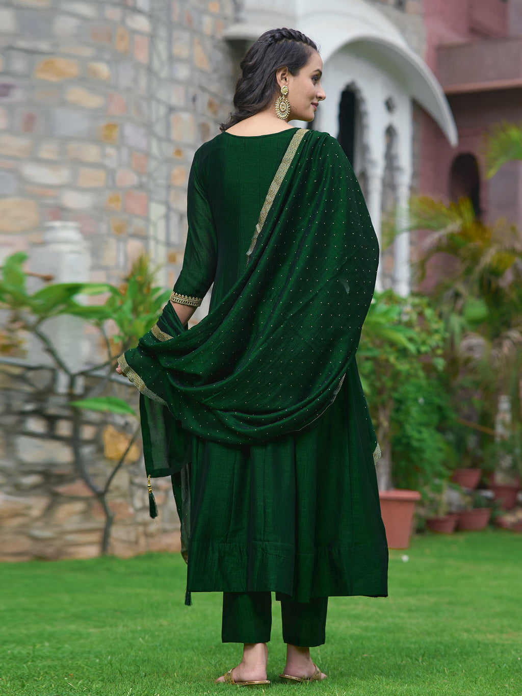 Anarkali Embroidered kurta with pant & Dupatta (Green) Hiralal Fashion
