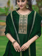 Anarkali Embroidered kurta with pant & Dupatta (Green) Hiralal Fashion