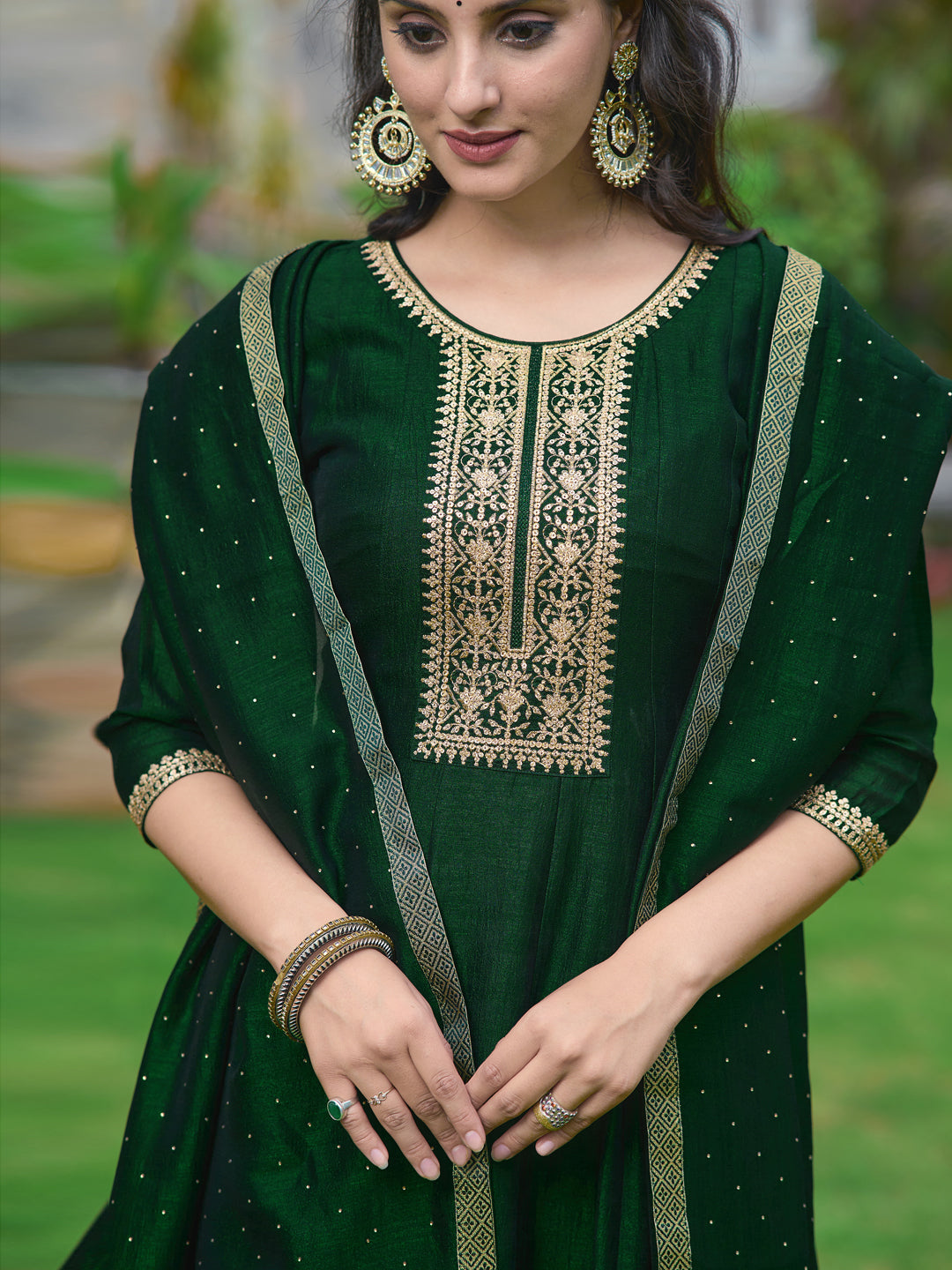 Anarkali Embroidered kurta with pant & Dupatta (Green) Hiralal Fashion