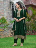 Anarkali Embroidered kurta with pant & Dupatta (Green) Hiralal Fashion