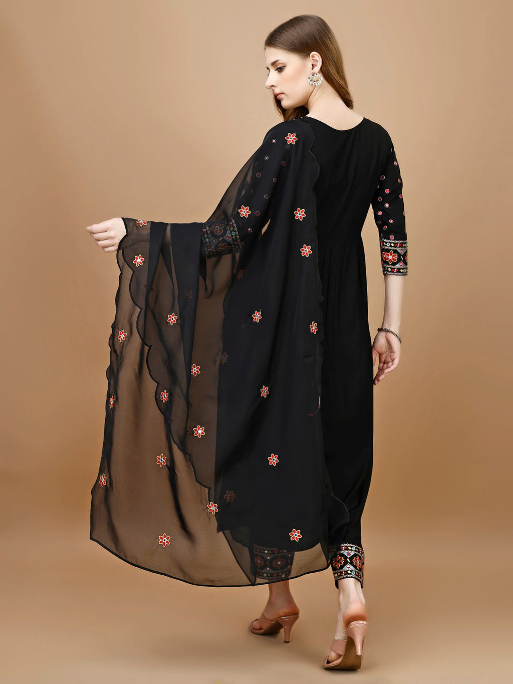 Alia Cut Mirror embroidered Kurta with embroidered Pant & Dupatta (Black) Hiralal Fashion