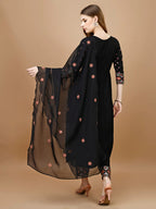 Alia Cut Mirror embroidered Kurta with embroidered Pant & Dupatta (Black) Hiralal Fashion
