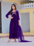 Alia Cut Embroidered Kurta with pant & Dupatta (Purple) Hiralal Fashion