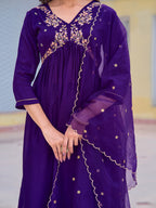Alia Cut Embroidered Kurta with pant & Dupatta (Purple) Hiralal Fashion