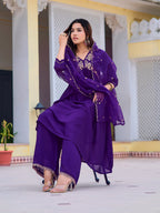 Alia Cut Embroidered Kurta with pant & Dupatta (Purple) Hiralal Fashion