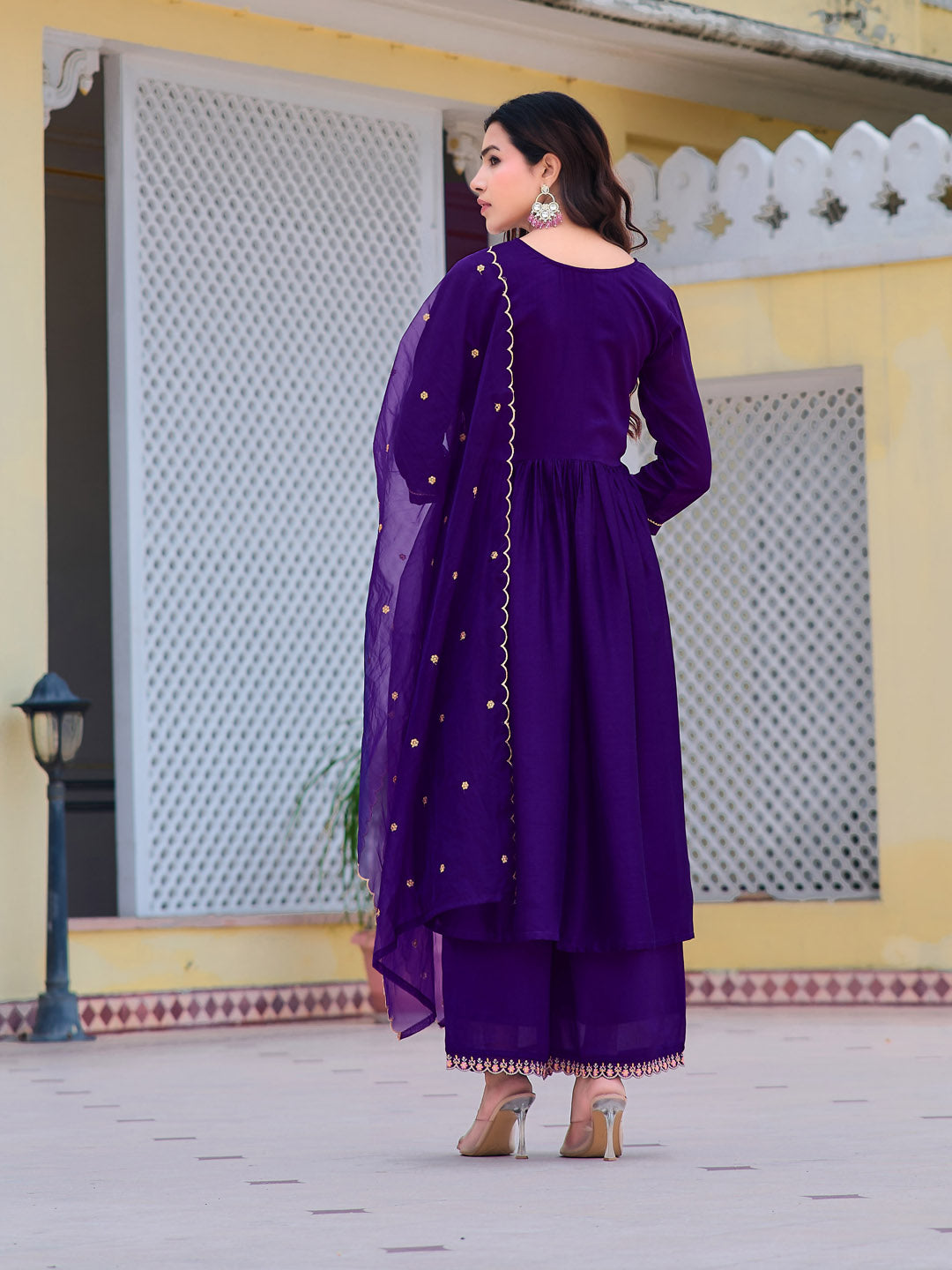 Alia Cut Embroidered Kurta with pant & Dupatta (Purple) Hiralal Fashion