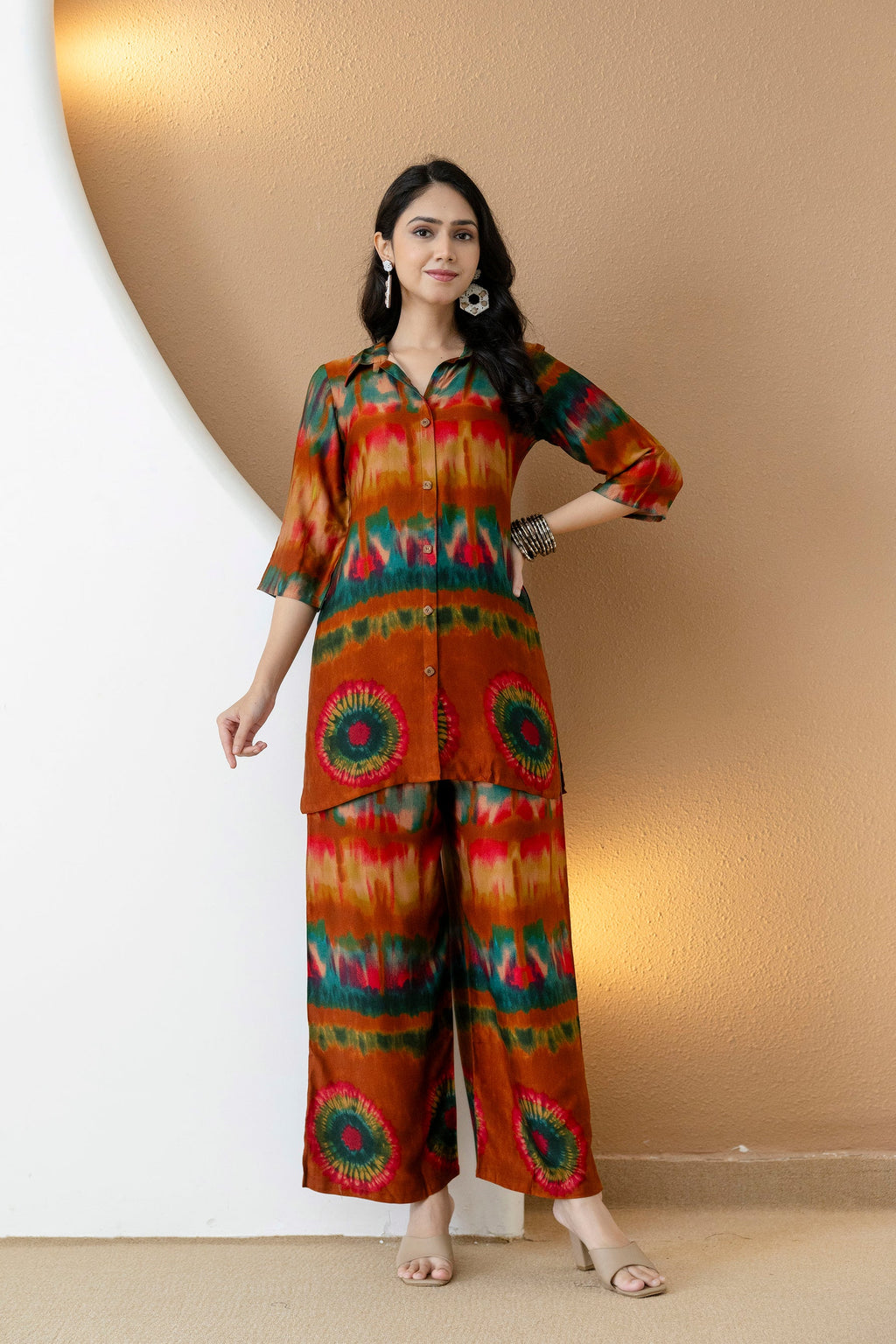 Multicolor Tie-Dye Printed Co-Ord Set (Orange) Hiralal Fashion