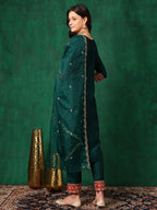 Embroidered Kurta with pant & Embroidered Dupatta (Green) Hiralal Fashion