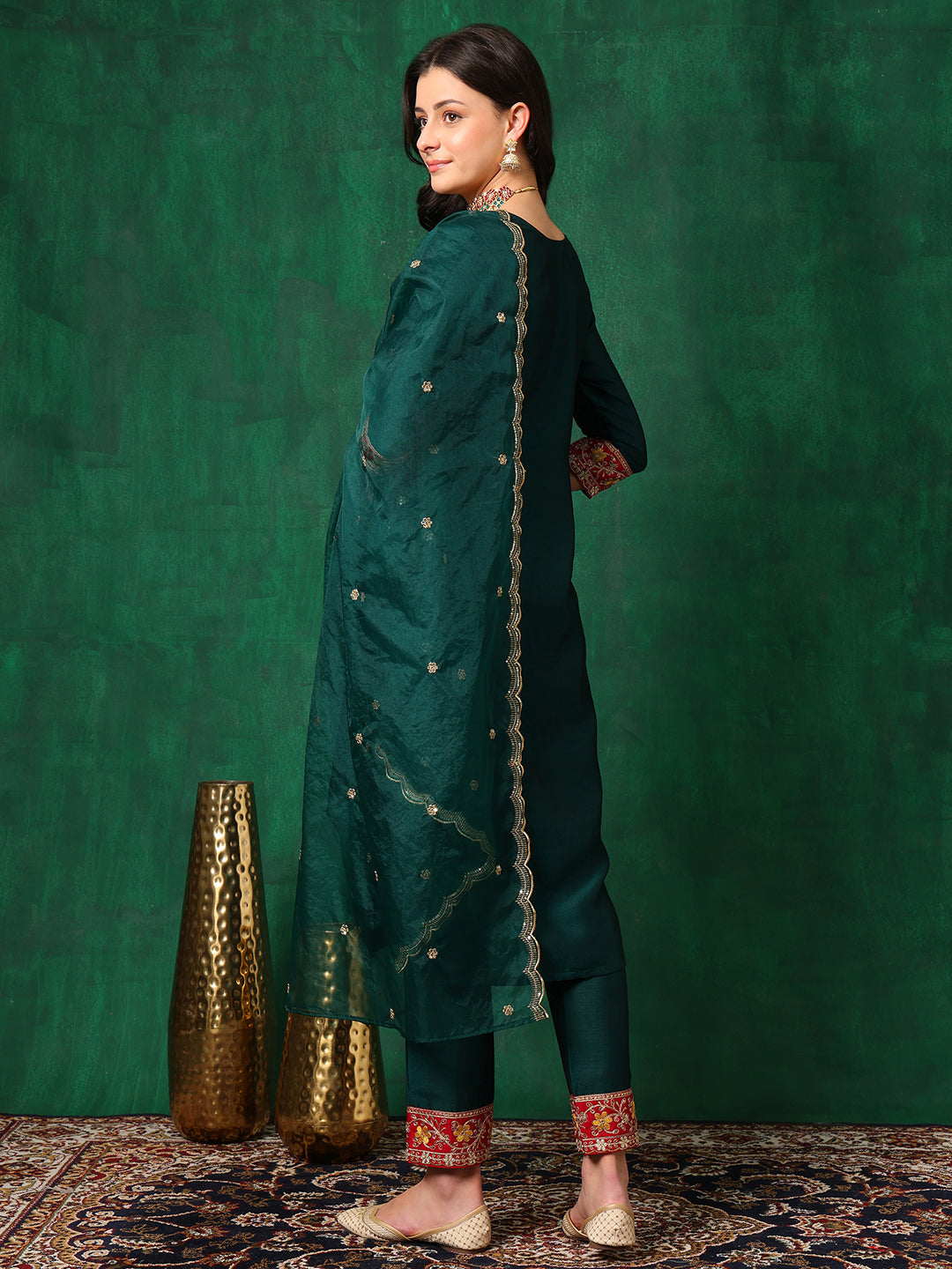 Embroidered Kurta with pant & Embroidered Dupatta (Green) Hiralal Fashion