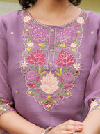 Embroidered Kurta with Pant & Embroidered Dupatta (Purple) Hiralal Fashion