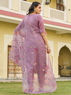 Embroidered Kurta with Pant & Embroidered Dupatta (Purple) Hiralal Fashion