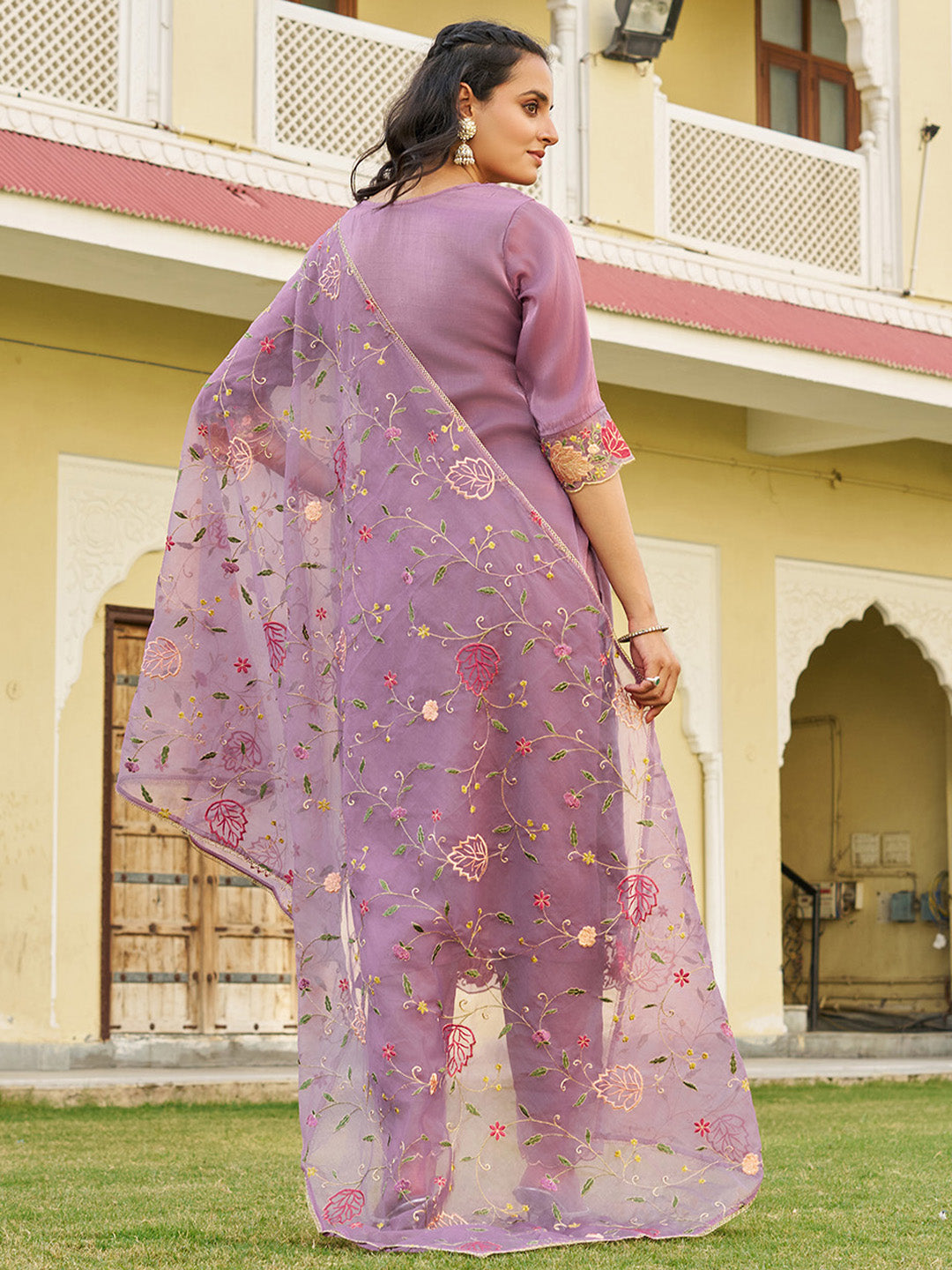 Embroidered Kurta with Pant & Embroidered Dupatta (Purple) Hiralal Fashion