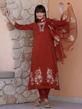 Hand embroidered Aline kurta with pant & Embroidered Dupatta (Rust) Hiralal Fashion