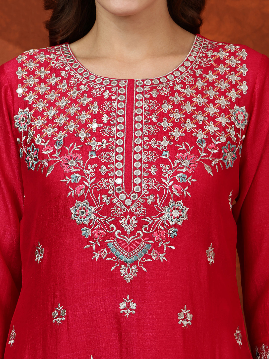 Embroidered Kurta with pant & Embroidered Dupatta (Pink) Hiralal Fashion