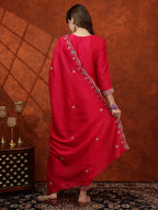 Embroidered Kurta with pant & Embroidered Dupatta (Pink) Hiralal Fashion