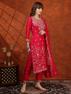 Embroidered Kurta with pant & Embroidered Dupatta (Pink) Hiralal Fashion