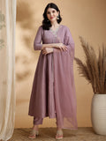 Angrakha Style Embroidered Anarkali Kurta with Pant & Dupatta (Lavender) Hiralal Fashion