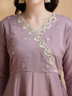Angrakha Style Embroidered Anarkali Kurta with Pant & Dupatta (Lavender) Hiralal Fashion
