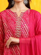 Embroidered & bandhani printed Kurta with Pant & Dupatta (Pink) Hiralal Fashion