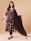 Alia cut Floral Printed & Embroidered Kurta with pant & dupatta (Black) Hiralal Fashion