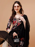 Alia cut Floral Printed & Embroidered Kurta with pant & dupatta (Black) Hiralal Fashion