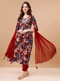 Alia cut Floral Printed & Embroidered Kurta with pant & dupatta (Maroon) Hiralal Fashion