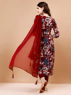 Alia cut Floral Printed & Embroidered Kurta with pant & dupatta (Maroon) Hiralal Fashion
