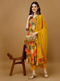 Alia cut Floral Printed & Embroidered Kurta with pant & dupatta (Mustard) Hiralal Fashion