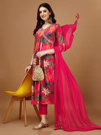 Alia cut Floral Printed & Embroidered Kurta with pant & dupatta (Pink) Hiralal Fashion