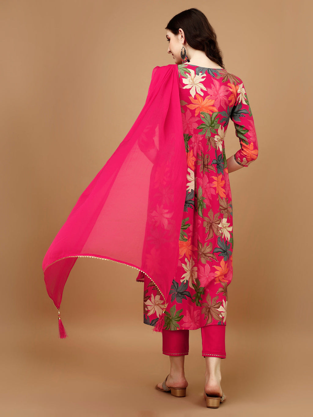 Alia cut Floral Printed & Embroidered Kurta with pant & dupatta (Pink) Hiralal Fashion