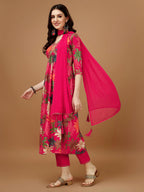 Alia cut Floral Printed & Embroidered Kurta with pant & dupatta (Pink) Hiralal Fashion