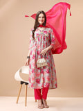 Alia Cut Hand Embroidered & Floral Printed Kurta with pant & dupatta (Pink) Hiralal Fashion