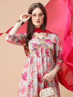 Alia Cut Hand Embroidered & Floral Printed Kurta with pant & dupatta (Pink) Hiralal Fashion