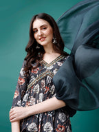 Alia Cut Hand Embroidered & Floral Printed Kurta with pant & dupatta (Grey) Hiralal Fashion