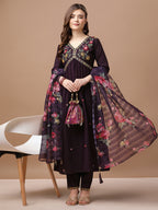 Alia Cut Hand Embroidered Kurta with Pant & Organza dupatta (Wine) Hiralal Fashion