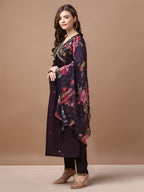 Alia Cut Hand Embroidered Kurta with Pant & Organza dupatta (Wine) Hiralal Fashion
