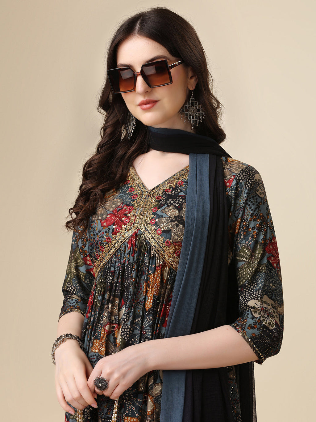 Berrylicious women Alia cut Printed & embroidered kurta with pant & dupatta set (Multicolor) Hiralal Fashion